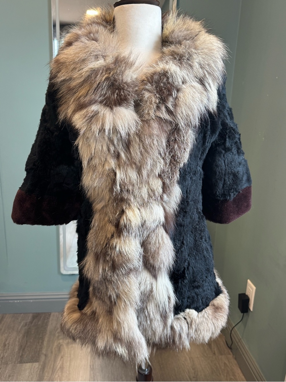 Vintage Real Fox Collar Rabbit Fur coat